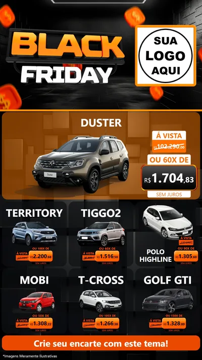 Modelo de Rede Social para Stories com o tema Black Friday para Concessionaria de Carros