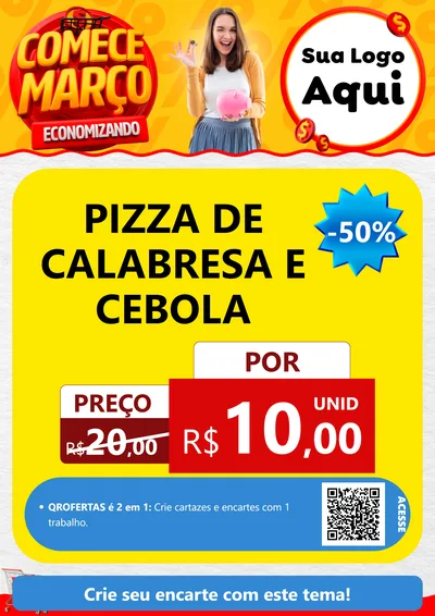 Modelo de Cartaz para Cartaz A4 Vertical com o tema Comece Março Economizando para Pizzaria