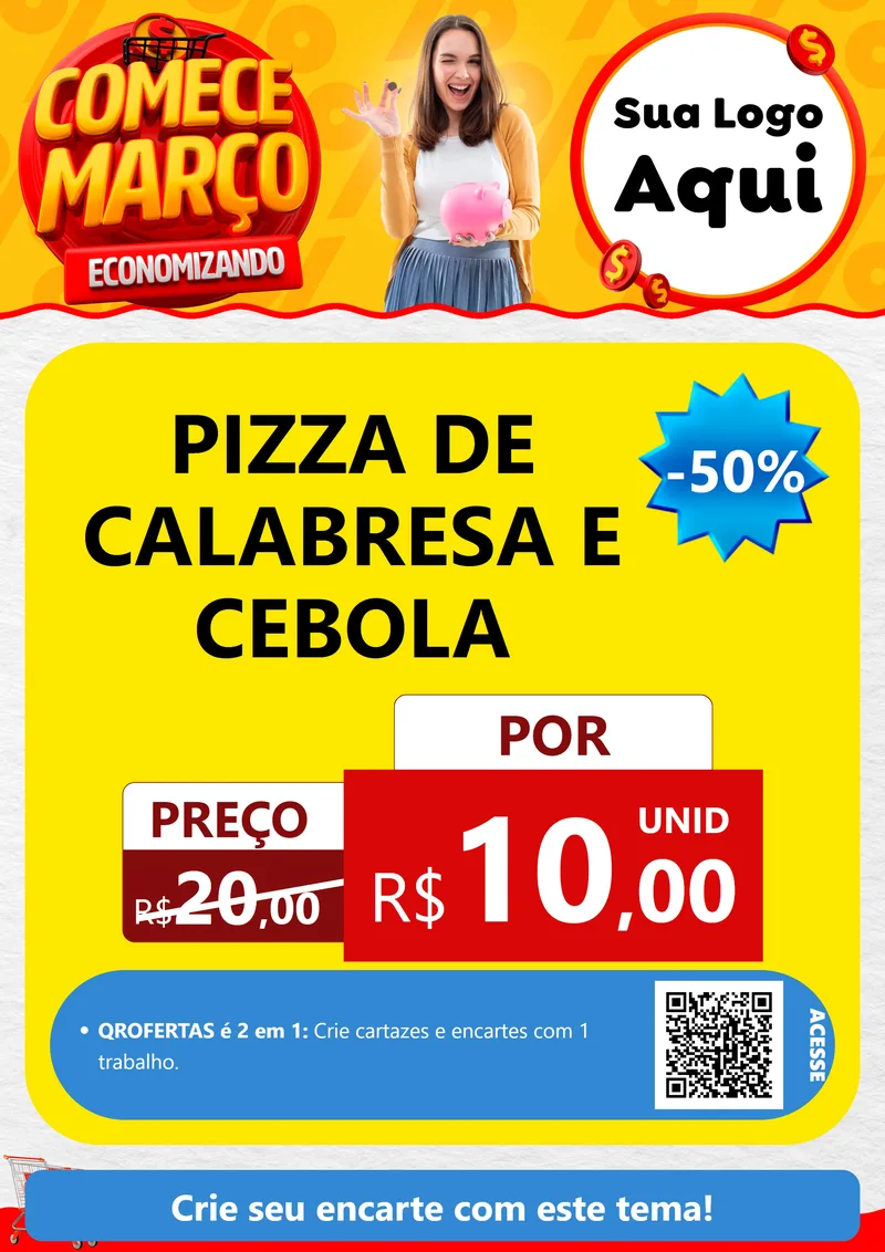 Modelo de Cartaz para Cartaz A4 Vertical com o tema Comece Março Economizando para Pizzaria