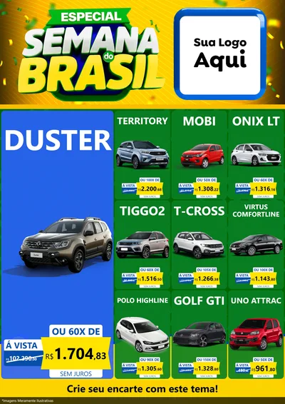 Modelo de Encarte para Encarte A4 Vertical com o tema Especial Semana do Brasil para Concessionaria de Carros