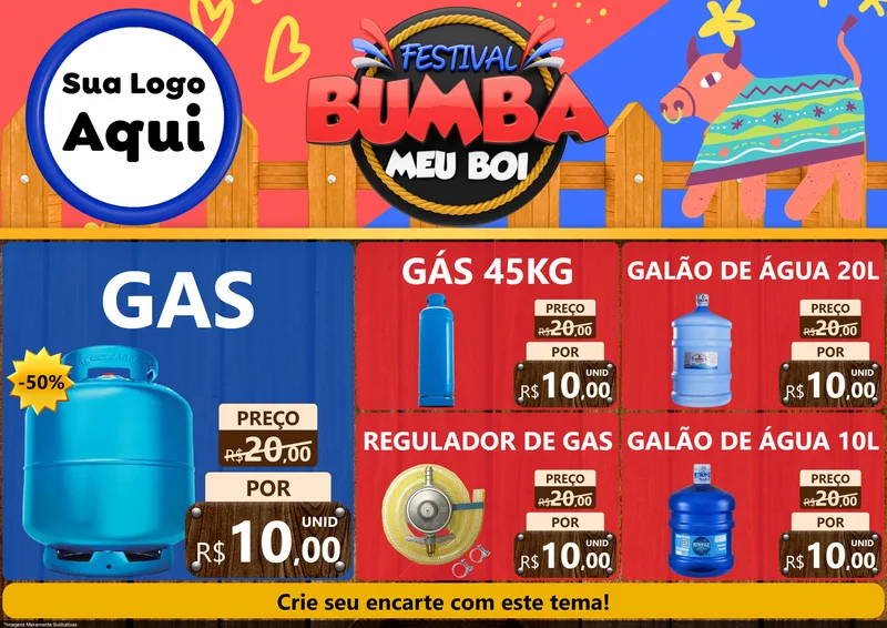 Modelo de Encarte para Encarte A4 Horizontal com o tema Festival Bumba Meu Boi para Água e gás