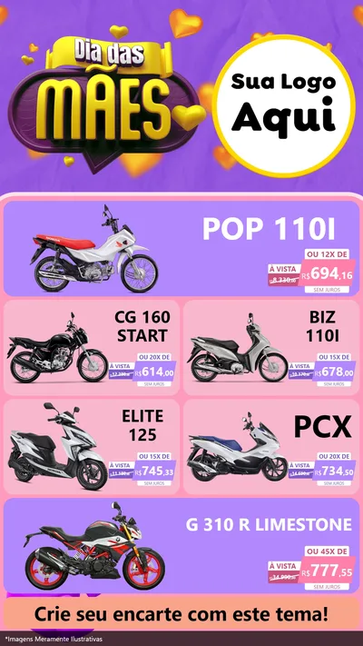 Modelo de TV para TV Vertical com o tema Dia das Mães para Concessionaria de Motos