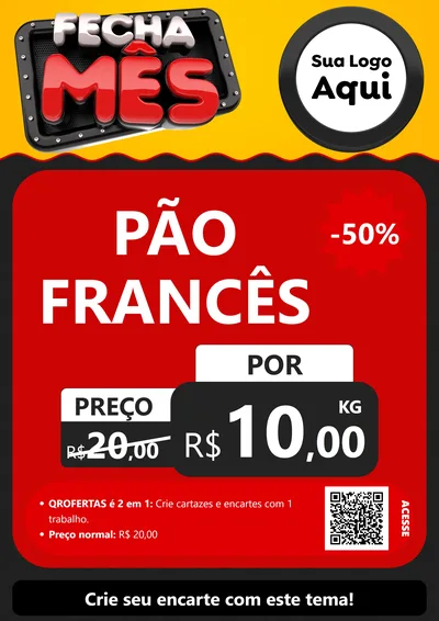 Modelo de Cartaz para Cartaz A4 Vertical com o tema Fecha Mês para Padaria