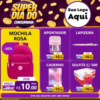 Modelo de Rede Social para Feed Facebook com o tema Super Dia do Consumidor para Papelaria