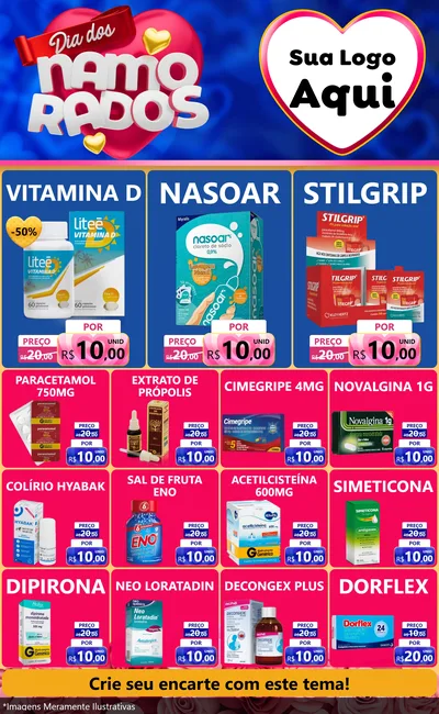 Modelo de Encarte para Encarte Grande com o tema Dia dos namorados para Farmácia