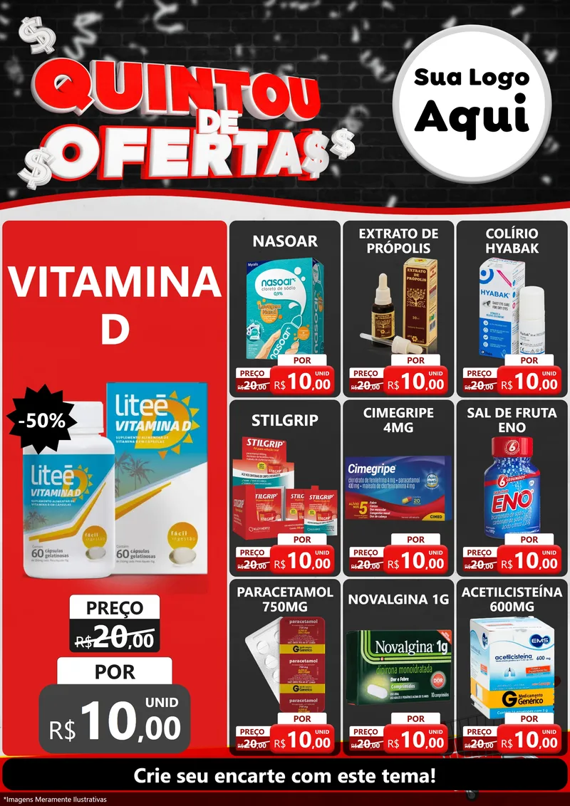 Modelo de Encarte para Encarte A4 Vertical com o tema Quintou de Ofertas para Farmácia