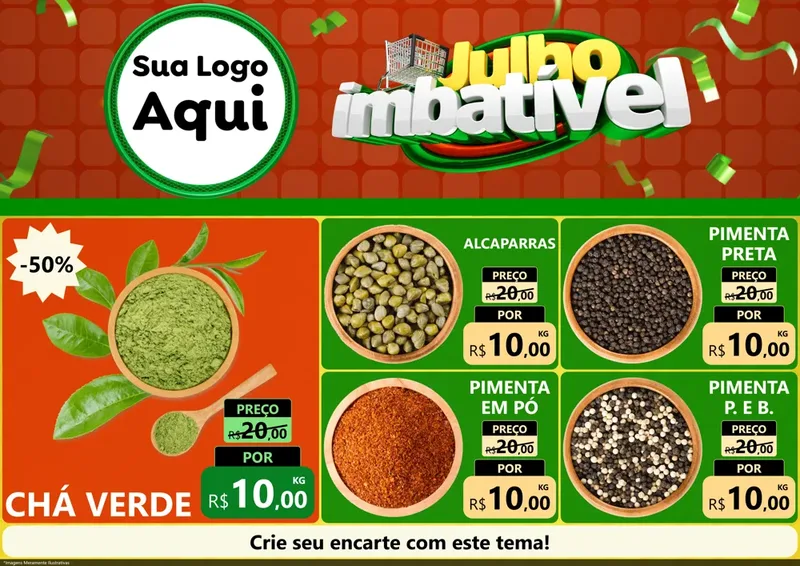 Modelo de Encarte para Encarte A4 Horizontal com o tema Julho Imbatível para Produtos Naturais