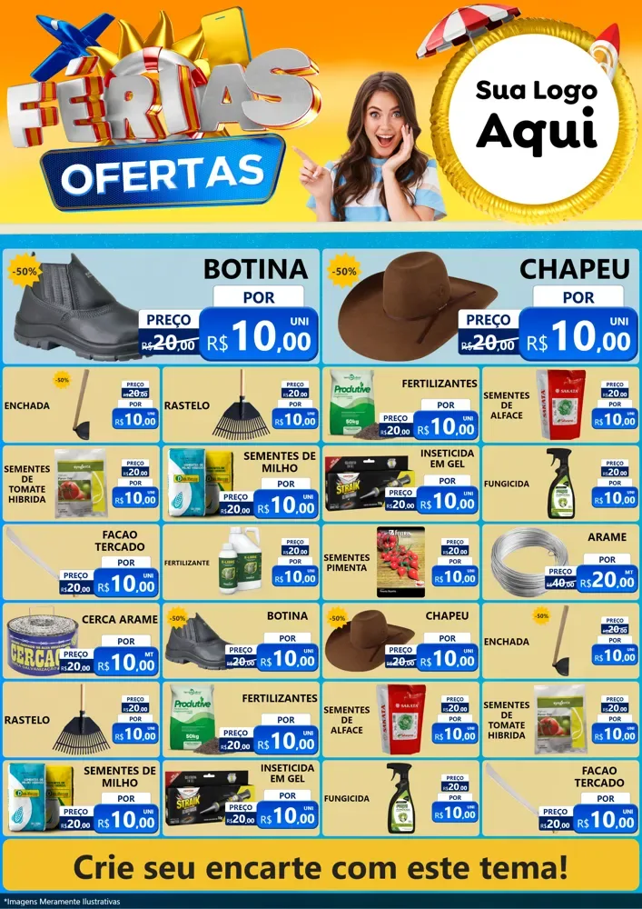 Modelo de Encarte para Encarte A4 Vertical com o tema Ofertas - Férias para Agropecuária