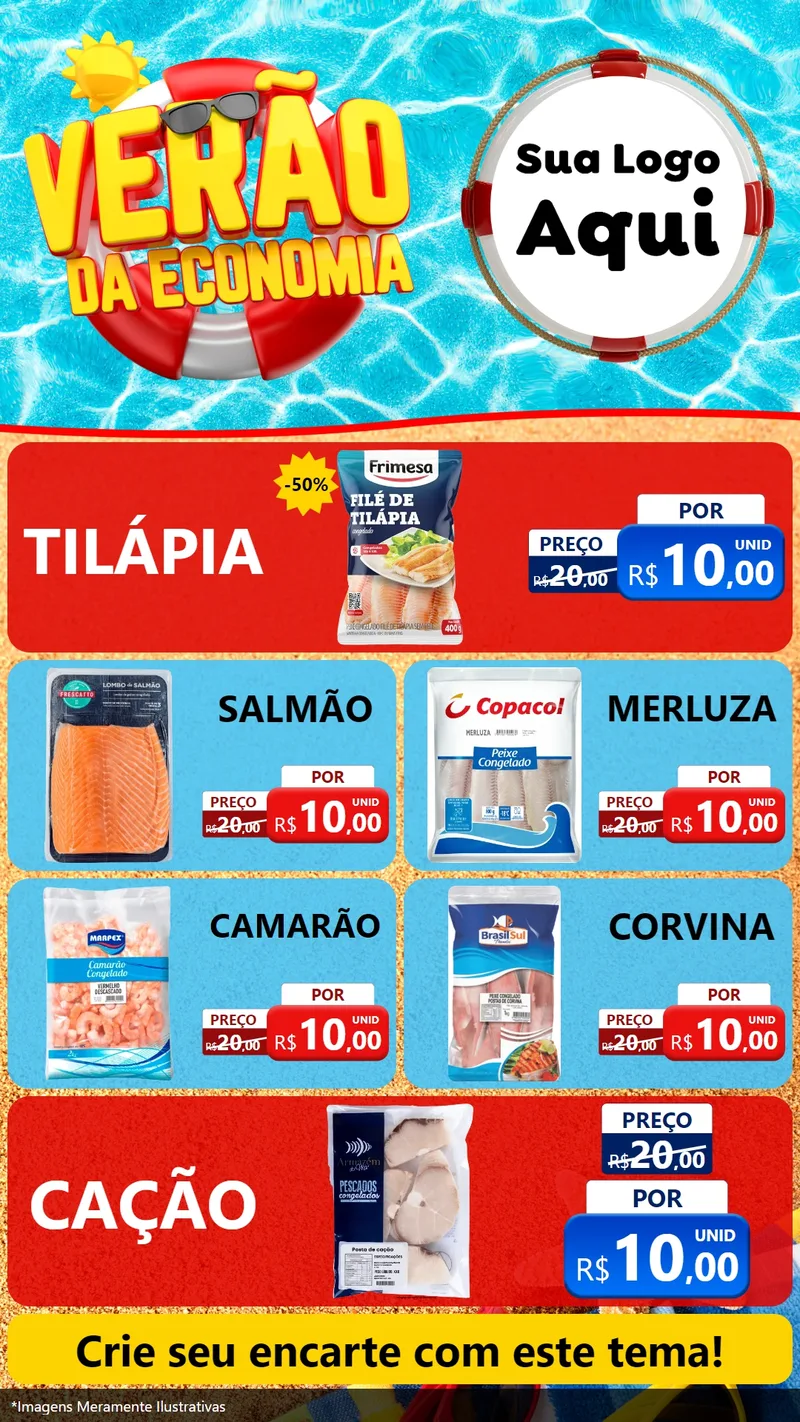 Modelo de TV para TV Vertical com o tema Verão da Economia para Peixaria