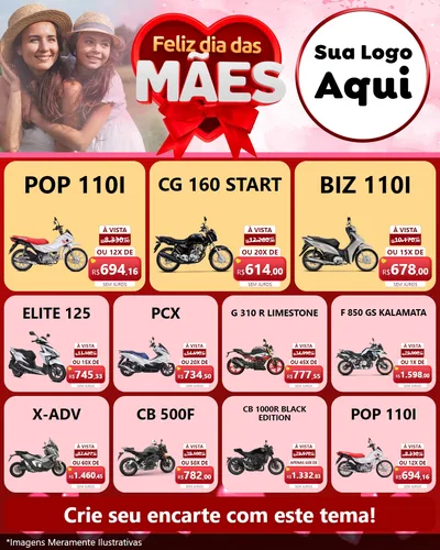 Modelo de Rede Social para Feed Instagram com o tema Feliz Dia Das Mães para Concessionaria de Motos