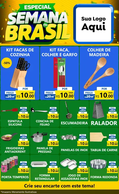 Modelo de Encarte para Encarte Grande com o tema Especial Semana do Brasil para Utilidades Domésticas