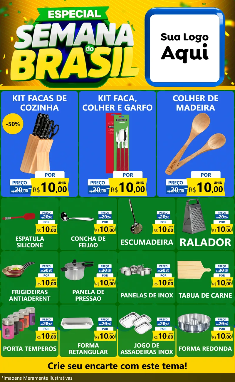Modelo de Encarte para Encarte Grande com o tema Especial Semana do Brasil para Utilidades Domésticas