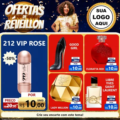 Modelo de Rede Social para Feed Facebook com o tema Ofertas de Réveillon para Perfumes