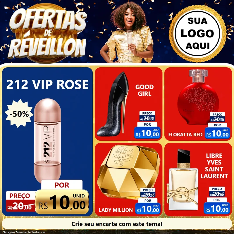 Modelo de Rede Social para Feed Facebook com o tema Ofertas de Réveillon para Perfumes
