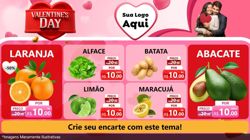 Modelo de TV para TV Horizontal com o tema Valentine's Day para Hortifrúti