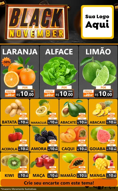 Modelo de Encarte para Encarte Grande com o tema Black November para Hortifrúti