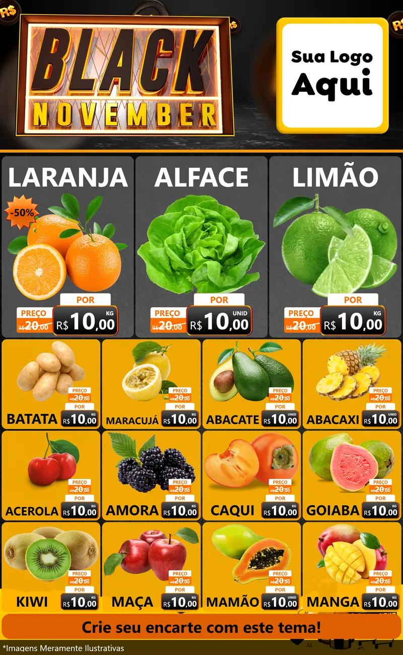 Modelo de Encarte para Encarte Grande com o tema Black November para Hortifrúti