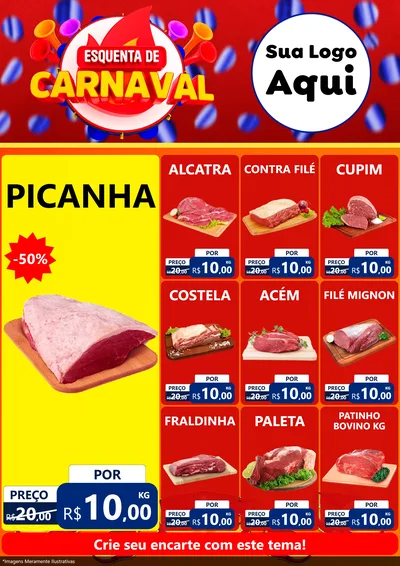 Modelo de Encarte para Encarte A4 Vertical com o tema Esquenta de Carnaval para Açougue