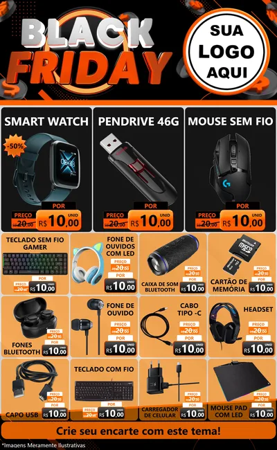 Modelo de Encarte para Encarte Grande com o tema Black Friday para Informática