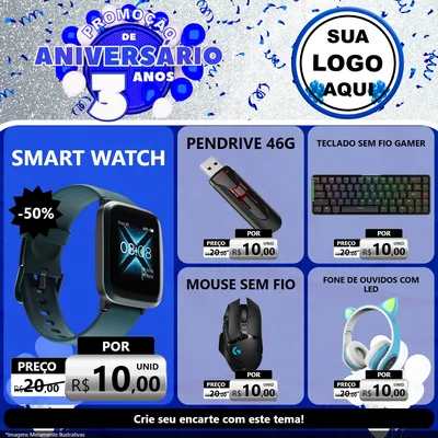 Modelo de Rede Social para Feed Facebook com o tema Promoção de Aniversário - 3 Anos para Informática