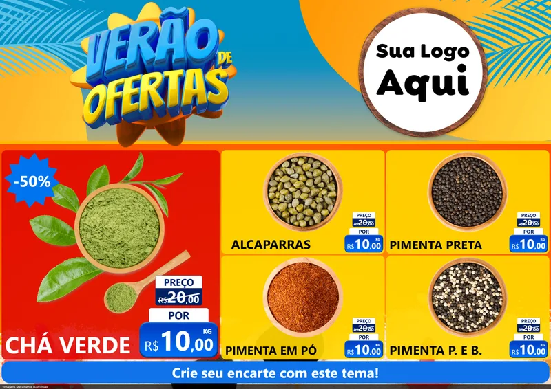 Modelo de Encarte para Encarte A4 Horizontal com o tema Verão de Ofertas para Produtos Naturais