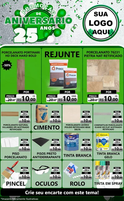 Modelo de Encarte para Encarte Grande com o tema Promoção de Aniversário - 25 Anos para Pisos e revestimentos
