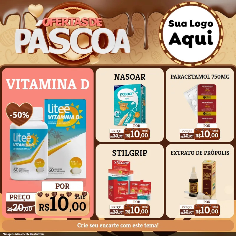 Modelo de Rede Social para Feed Facebook com o tema Ofertas de Páscoa para Farmácia