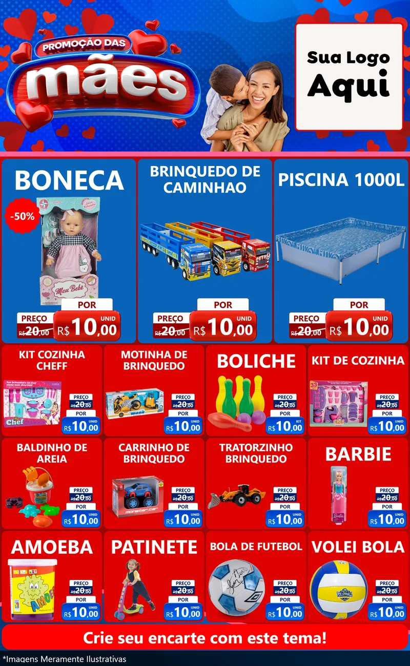 Modelo de Encarte para Encarte Grande com o tema Promoção das Mães para Brinquedos