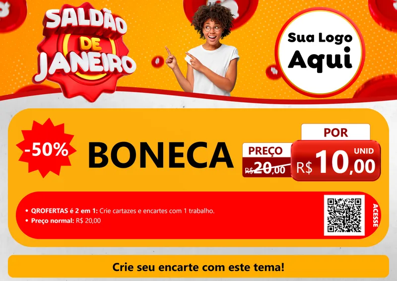 Modelo de Cartaz para Cartaz A4 Horizontal com o tema Saldão de Janeiro para Brinquedos