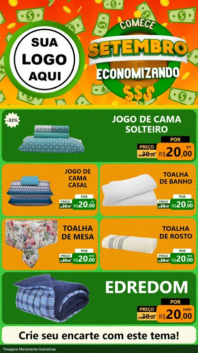 Modelo de TV para TV Vertical com o tema Comece Setembro Economizando para Cama, Mesa e Banho