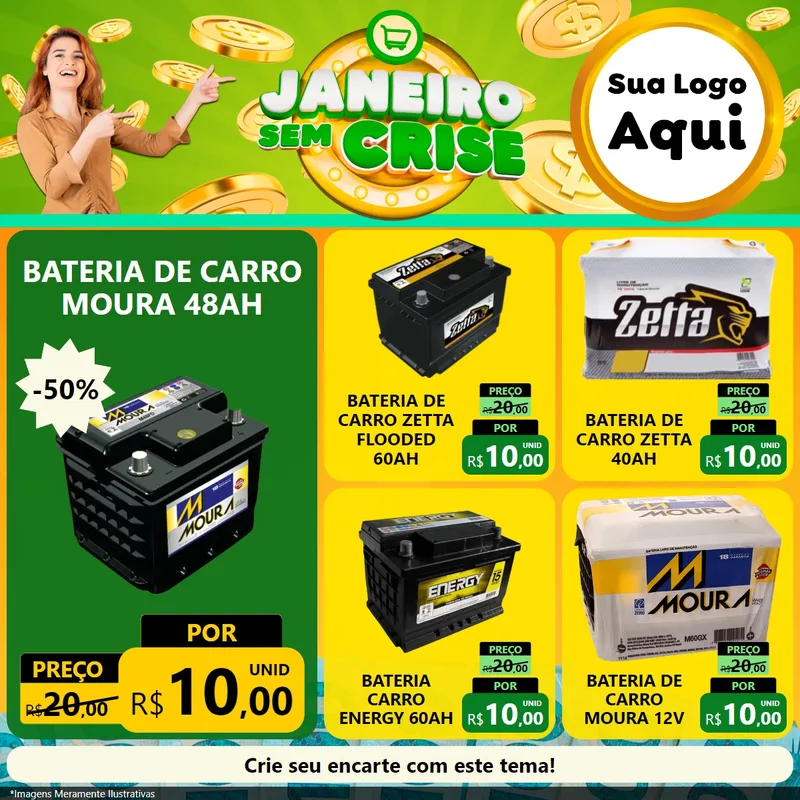 Modelo de Rede Social para Feed Facebook com o tema Janeiro Sem Crise para Baterias Elétricas
