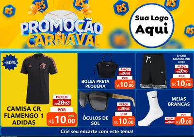 Modelo de Encarte para Encarte A4 Horizontal com o tema Promoção de Carnaval para Roupas e acessórios