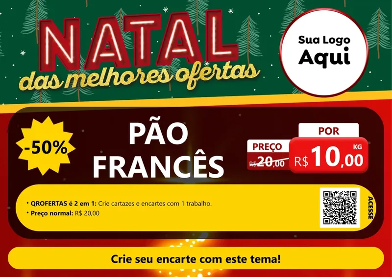 Modelo de Cartaz para Cartaz A4 Horizontal com o tema Natal das Melhores Ofertas para Padaria