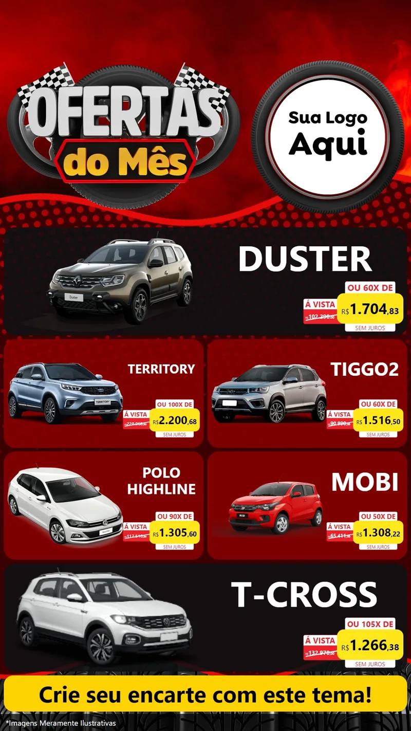 Modelo de TV para TV Vertical com o tema Ofertas do Mês - Autopeças para Concessionaria de Carros
