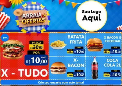 Modelo de Encarte para Encarte A4 Horizontal com o tema Arraiá de Ofertas para Hamburgueria