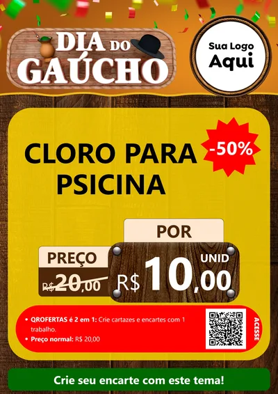 Modelo de Cartaz para Cartaz A4 Vertical com o tema Dia do Gaúcho para Produtos para Piscina