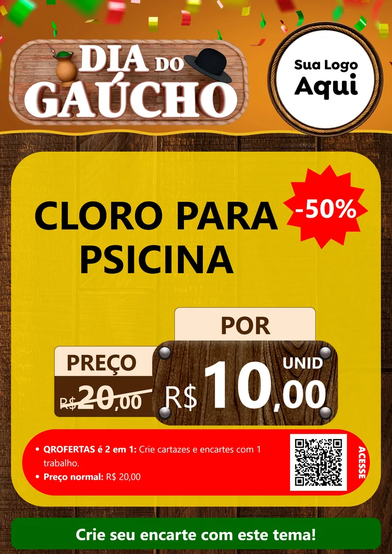 Modelo de Cartaz para Cartaz A4 Vertical com o tema Dia do Gaúcho para Produtos para Piscina