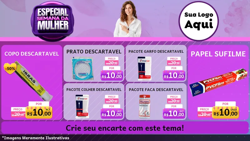 Modelo de TV para TV Horizontal com o tema Especial Semana da Mulher para Embalagens