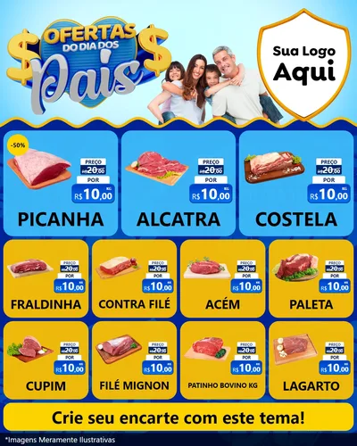 Modelo de Rede Social para Feed Instagram com o tema Ofertas do Dia dos Pais para Açougue