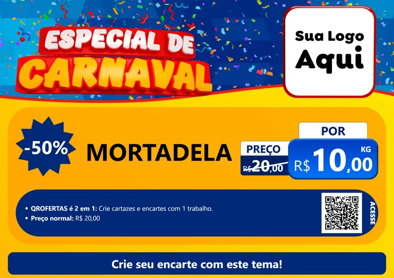 Modelo de Cartaz para Cartaz A4 Horizontal com o tema Especial de Carnaval para Frios e Laticínios