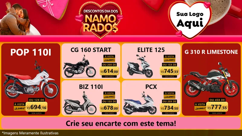 Modelo de TV para TV Horizontal com o tema Descontos Dia dos Namorados para Concessionaria de Motos