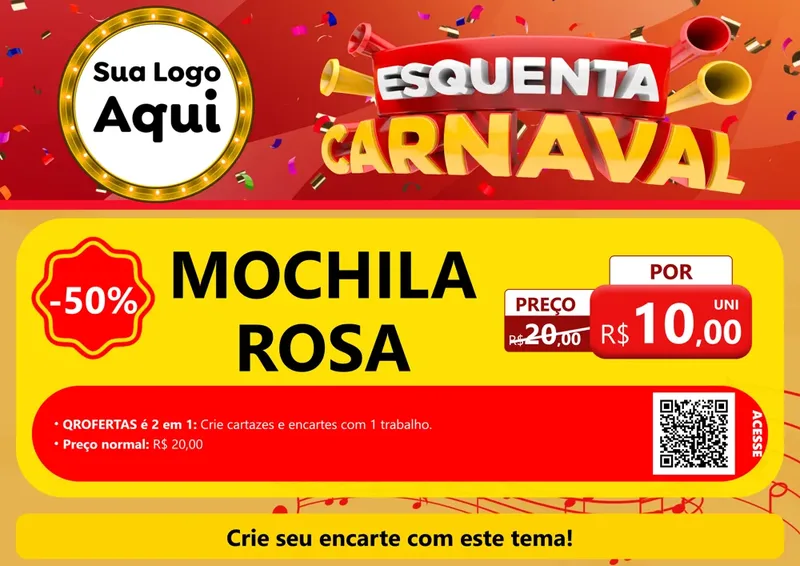 Modelo de Cartaz para Cartaz A4 Horizontal com o tema Esquenta Carnaval para Papelaria