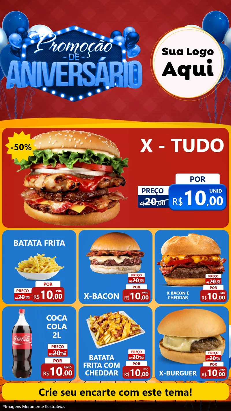 Modelo de Rede Social para Stories com o tema Promoção de Aniversário para Hamburgueria