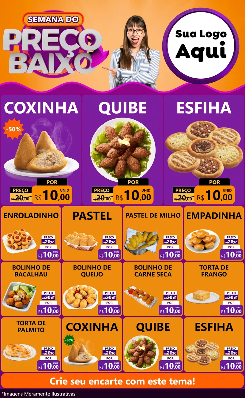 Modelo de Encarte para Encarte Grande com o tema Semana do Preço Baixo para Salgadaria