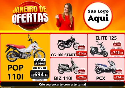 Modelo de Encarte para Encarte A4 Horizontal com o tema Janeiro de Ofertas para Concessionaria de Motos