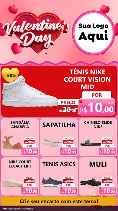 Modelo de Rede Social para Stories com o tema Valentine's Day para Calçados