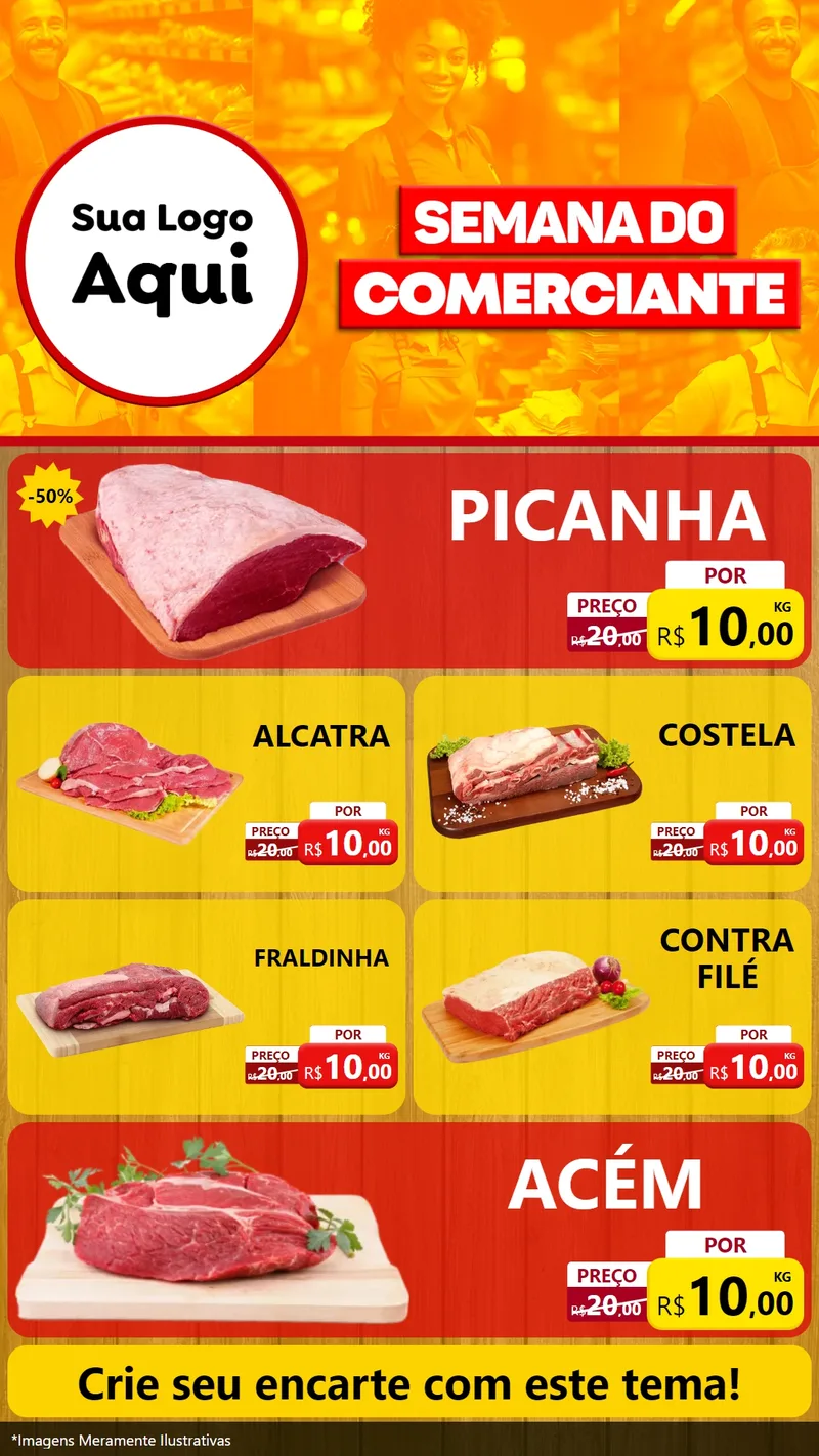 Modelo de TV para TV Vertical com o tema Semana do Comerciante para Açougue