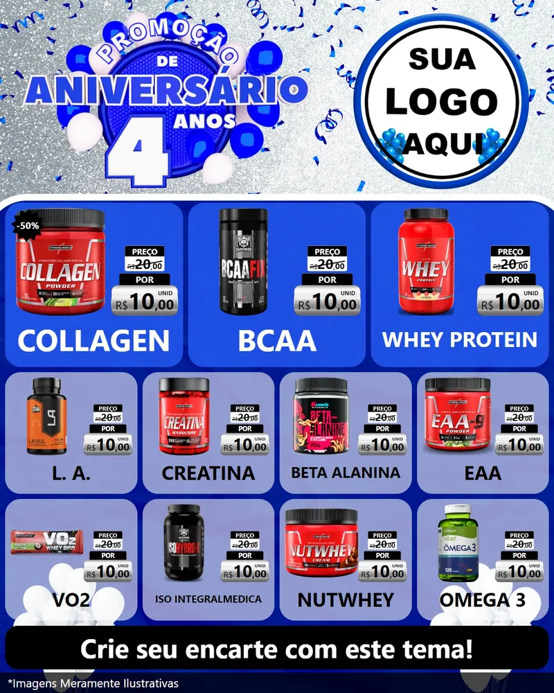 Modelo de Rede Social para Feed Instagram com o tema Promoção de Aniversário - 4 Anos para Suplementos alimentares