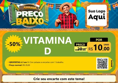 Modelo de Cartaz para Cartaz A4 Horizontal com o tema Arraiá de Preço Baixo - Junina para Farmácia