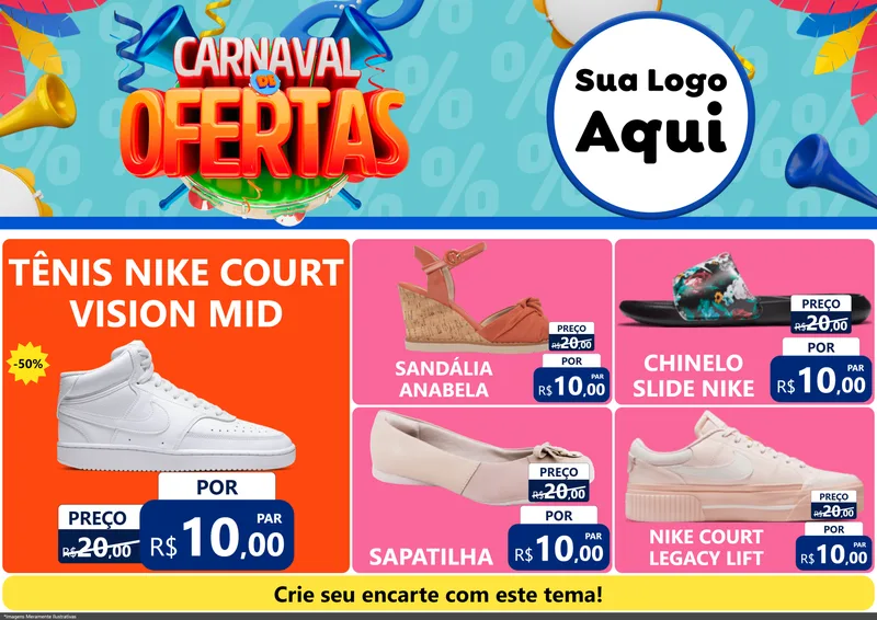 Modelo de Encarte para Encarte A4 Horizontal com o tema Carnaval de Ofertas para Calçados